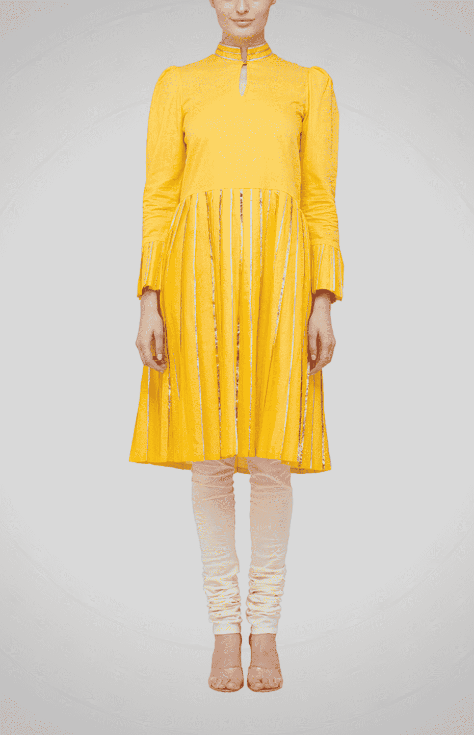 Yellow Drop-Waist Pleated Tunic
