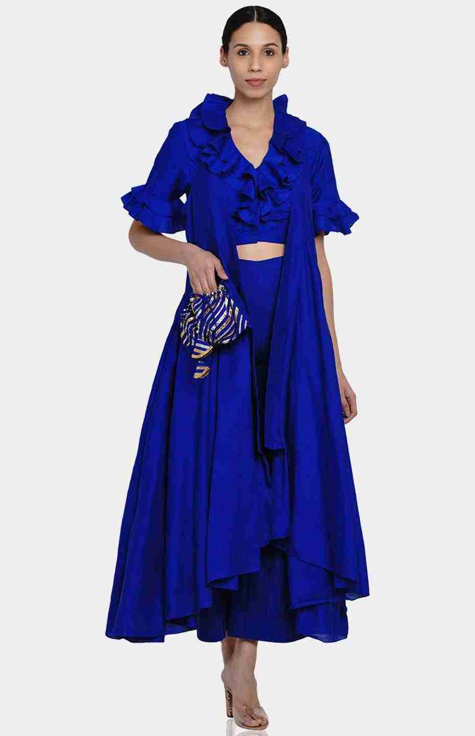 Blue Ruffle Blouse