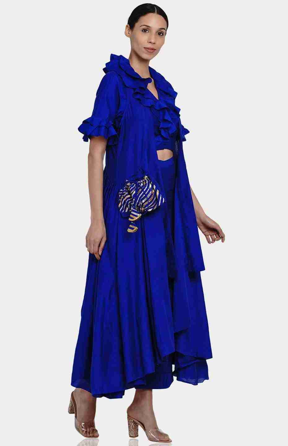 Blue Ruffle Blouse