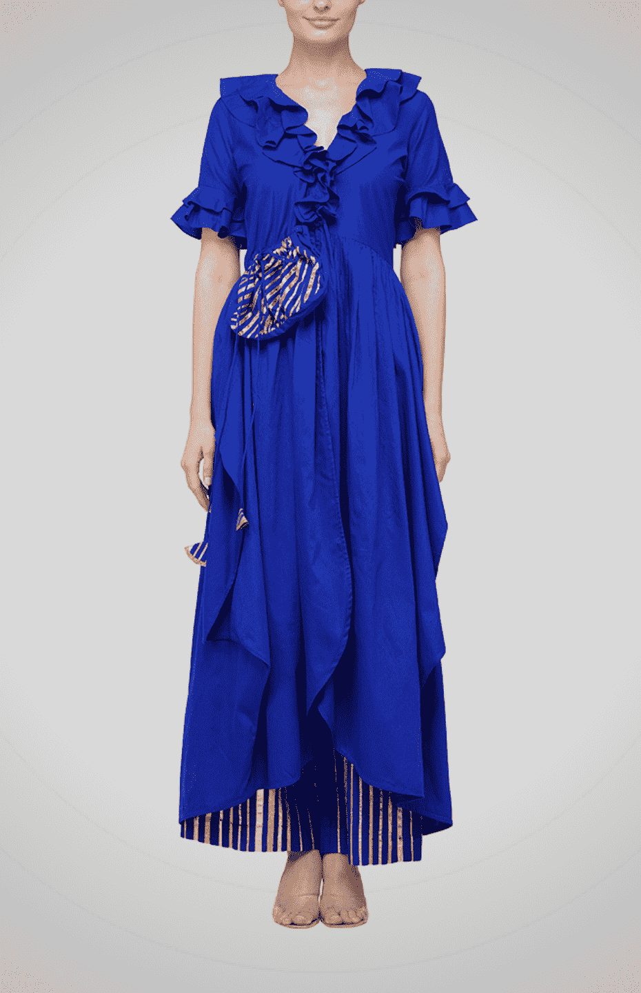 Blue Ruffle Coat with Gota Potli