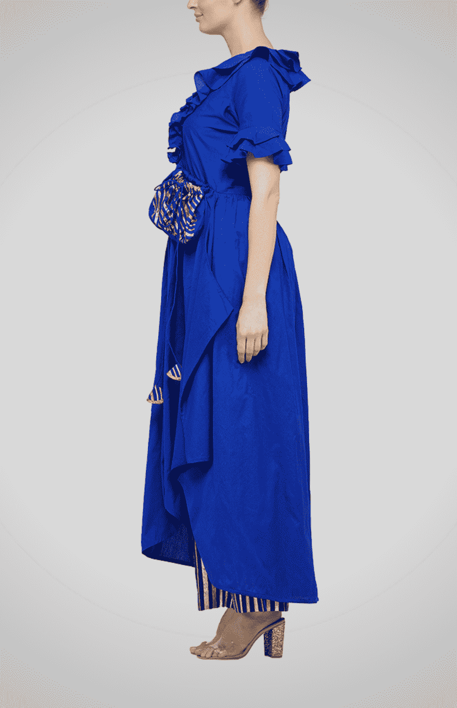 Blue Ruffle Coat with Gota Potli