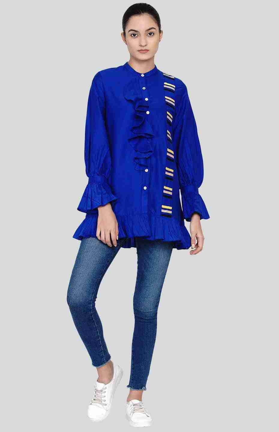 Blue Ruffle Shirt