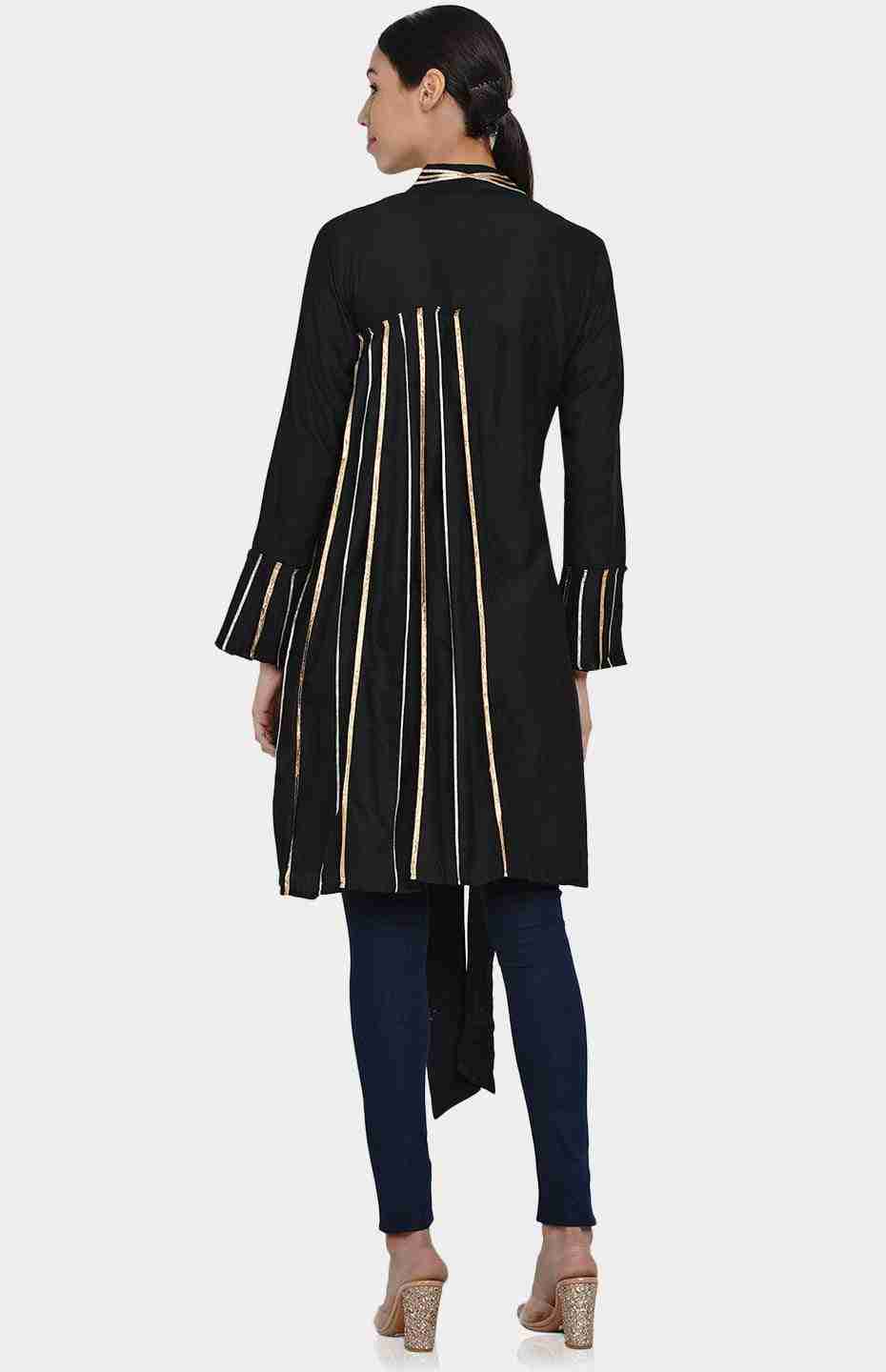 Black Pleated Shirt with Attached Belt