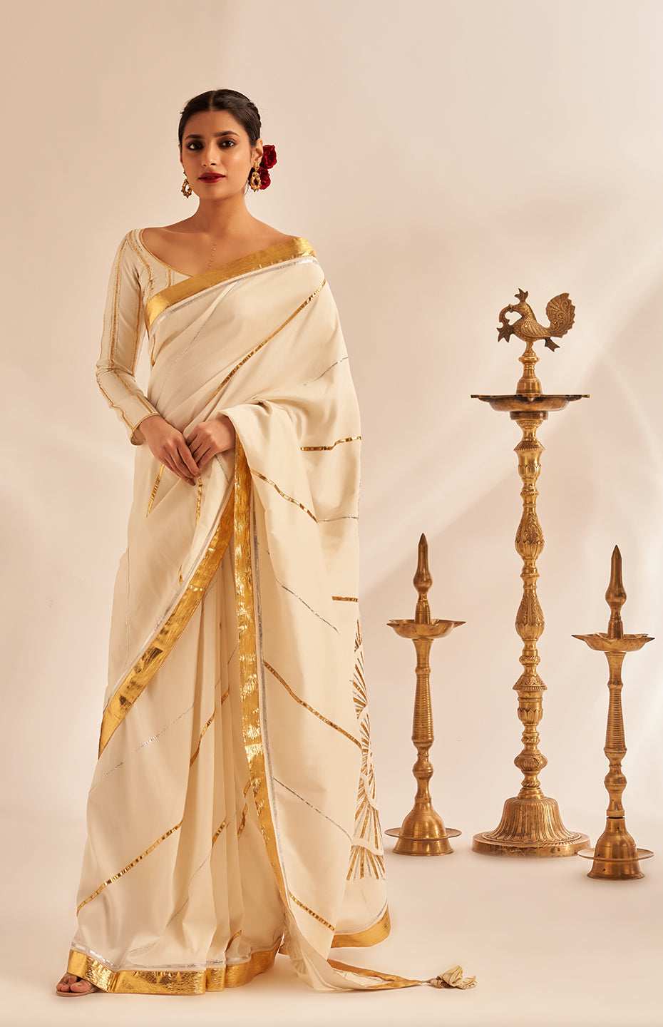 Off White Rose Gota Saree
