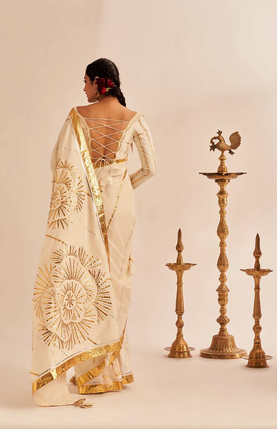Off White Rose Gota Saree