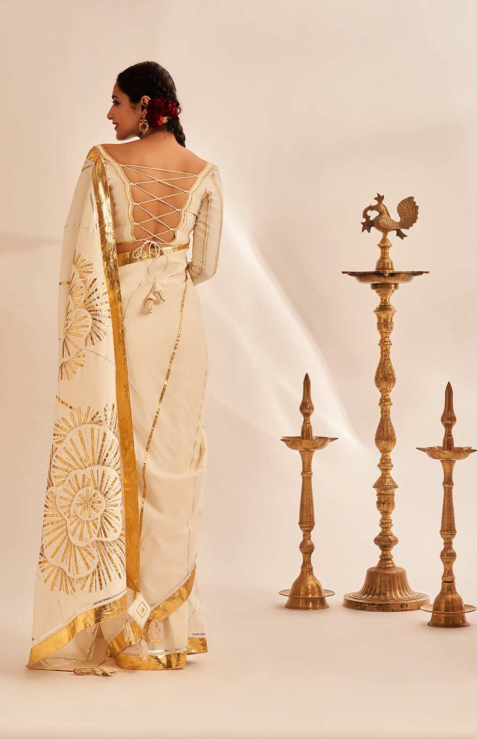 Off White Rose Gota Saree
