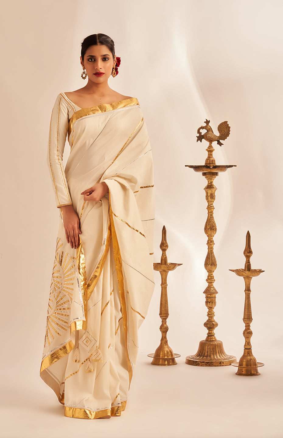 Off White Rose Gota Saree