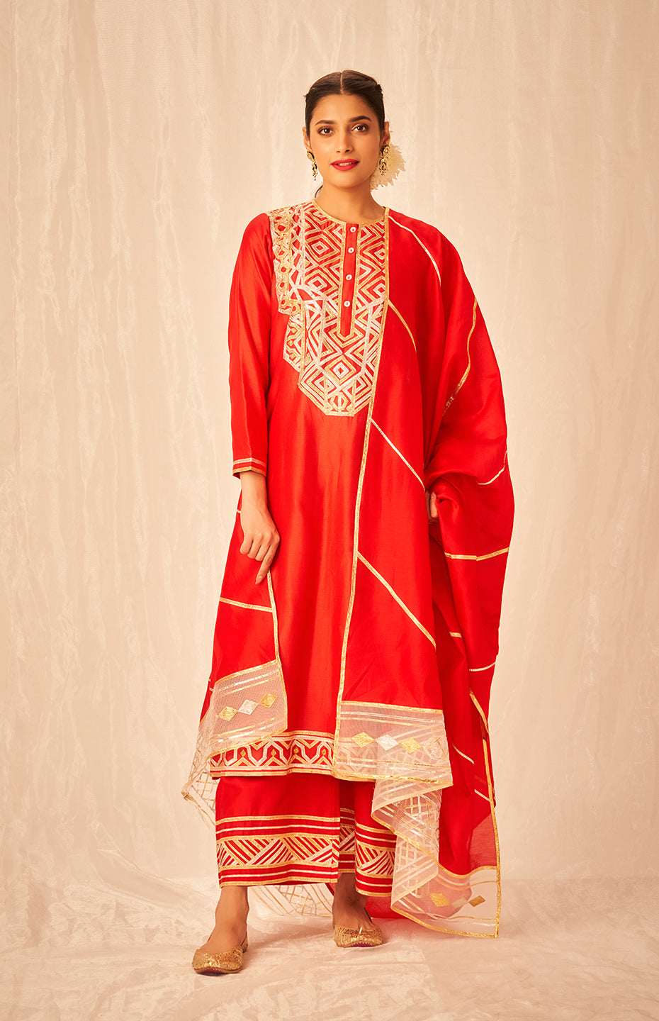 Red A Line Kurta