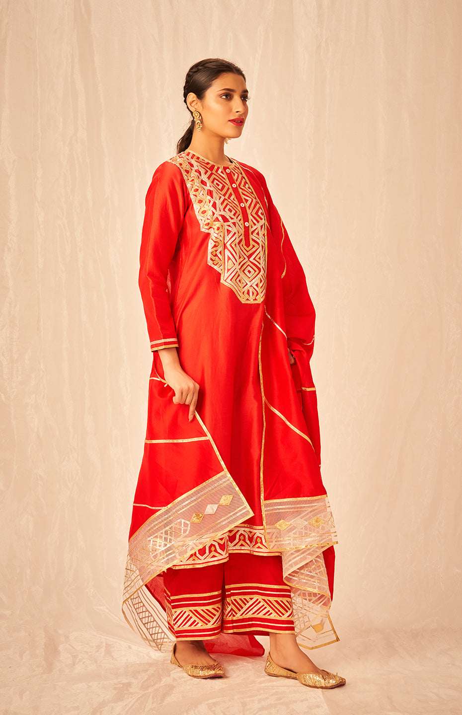Red A Line Kurta