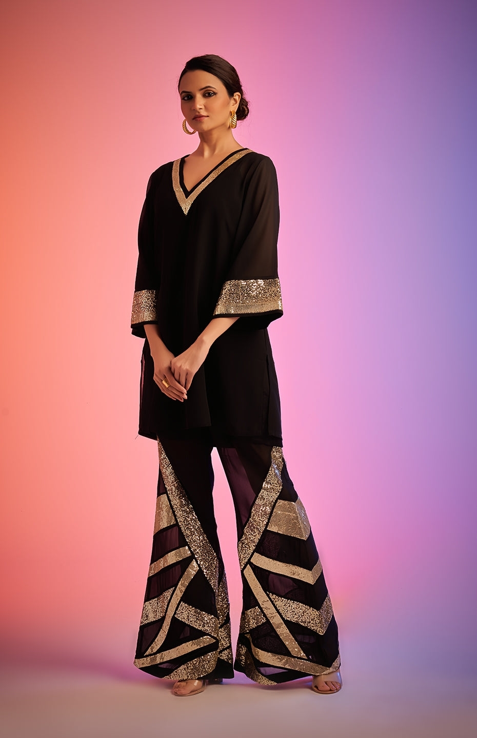 Black Sequins Short Kurta