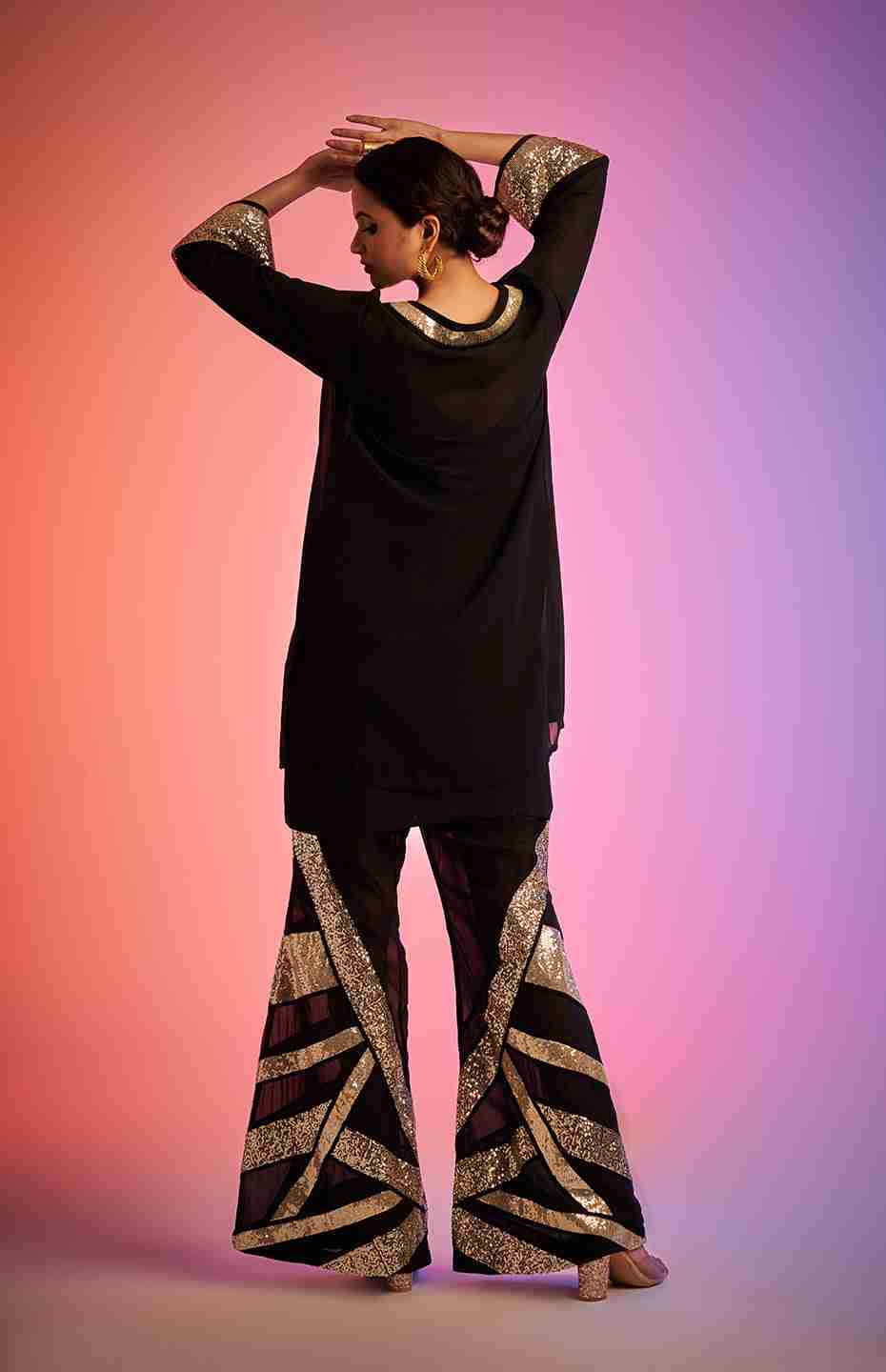 Black Sequins Short Kurta