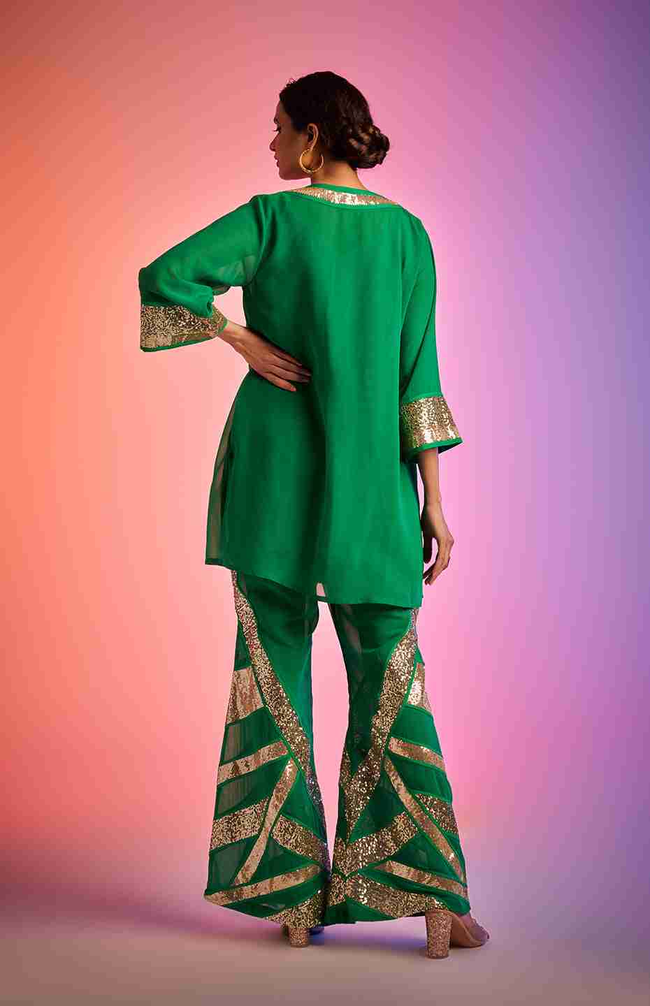 Green Sequins Short Kurta