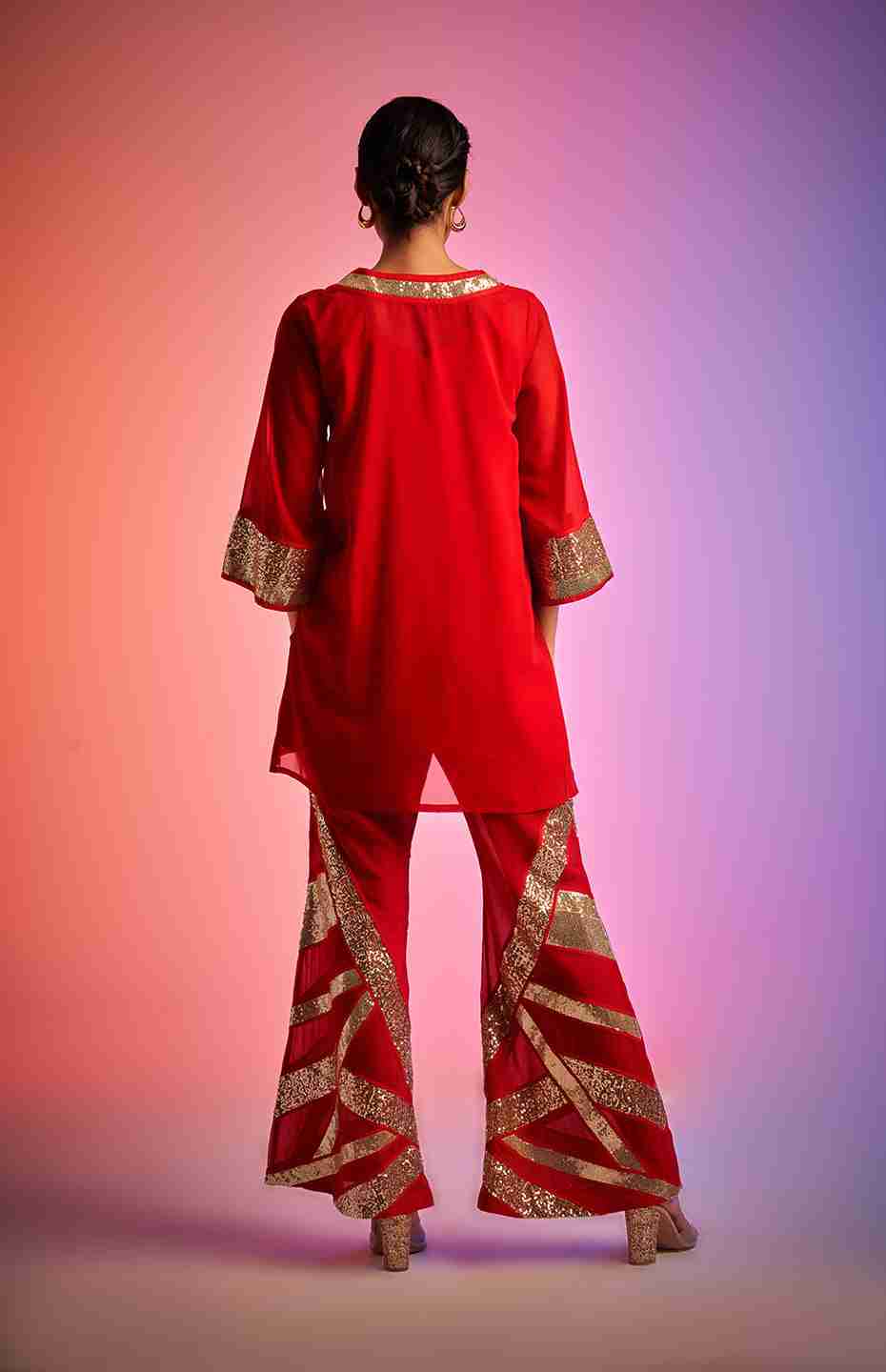 Red Sequins Short Kurta