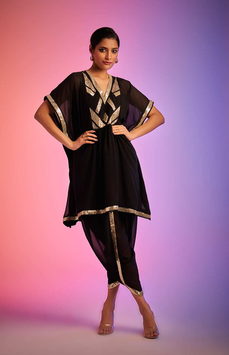 Black Sequins Short Kaftan