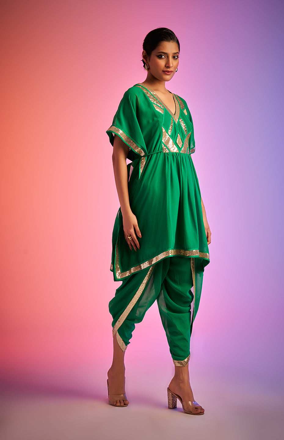 Green Sequins Short Kaftan