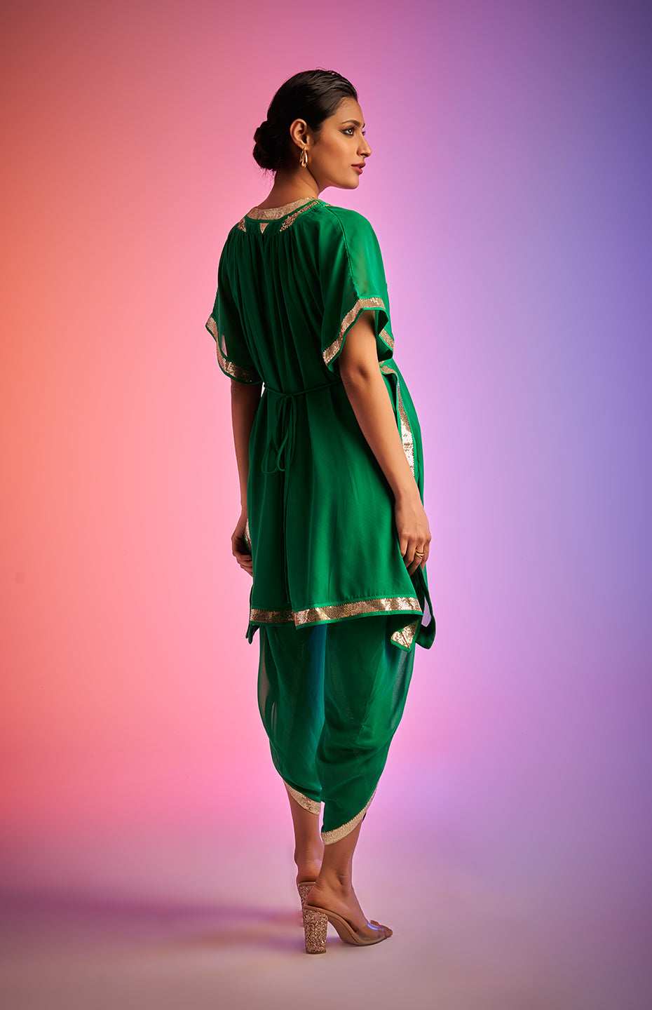 Green Sequins Short Kaftan