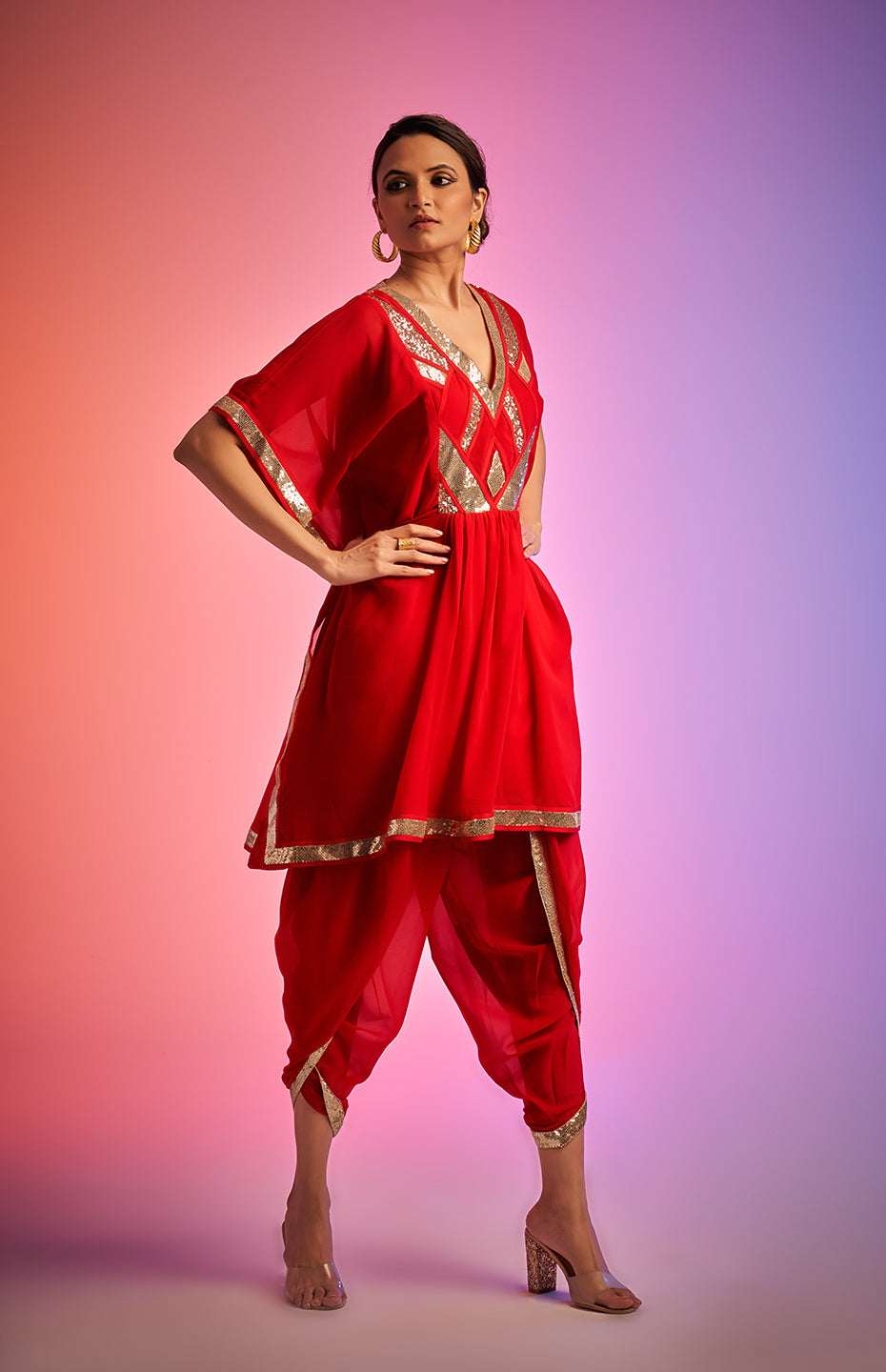 Red Sequins Short Kaftan