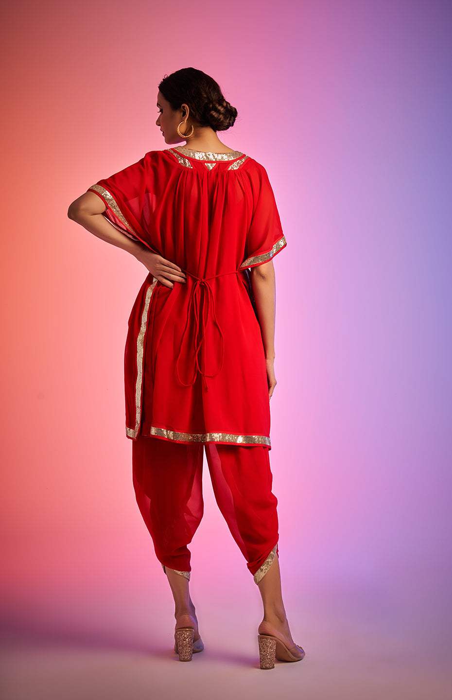 Red Sequins Short Kaftan