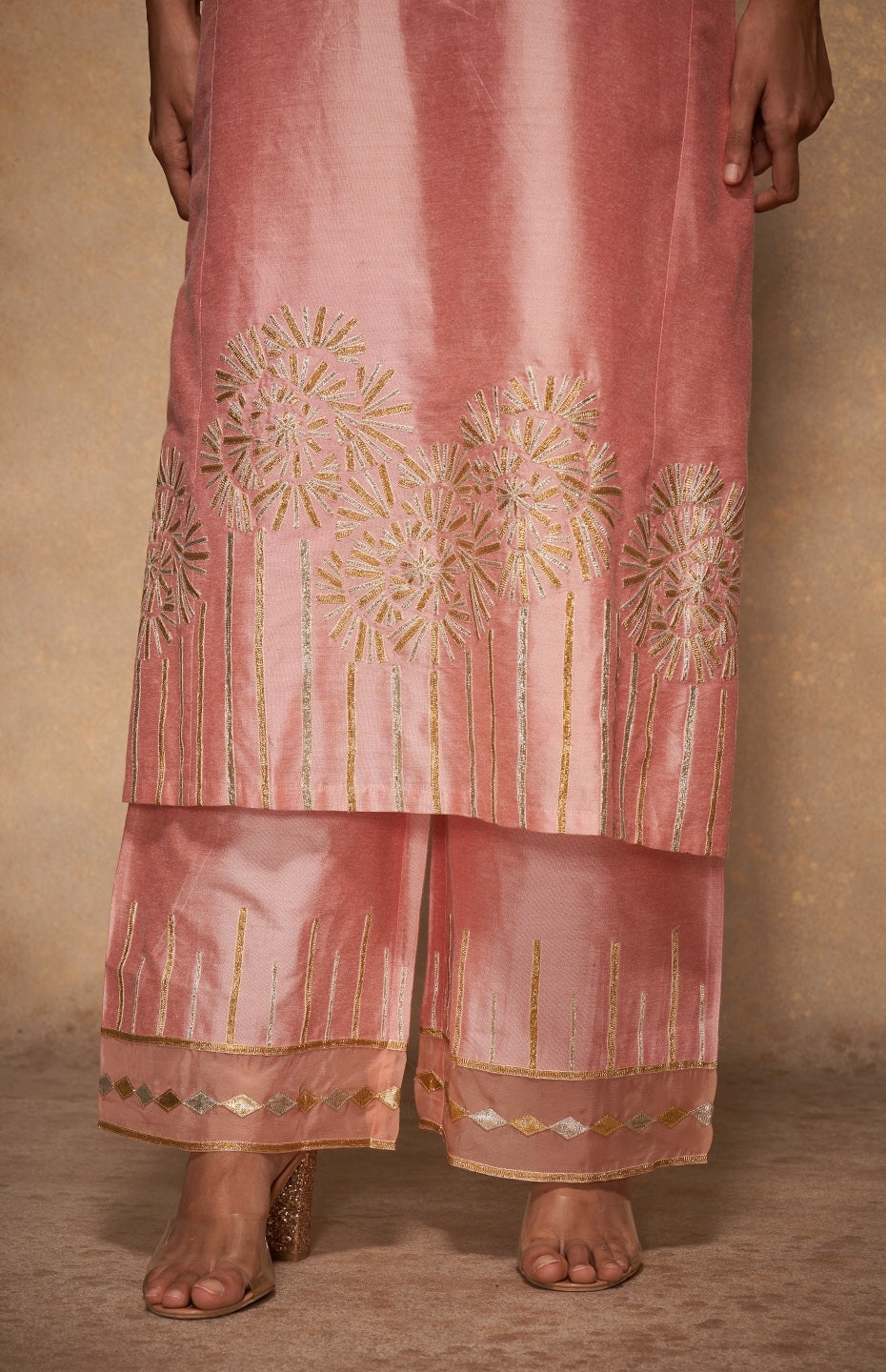 Pink Rose Gota Straight Pants