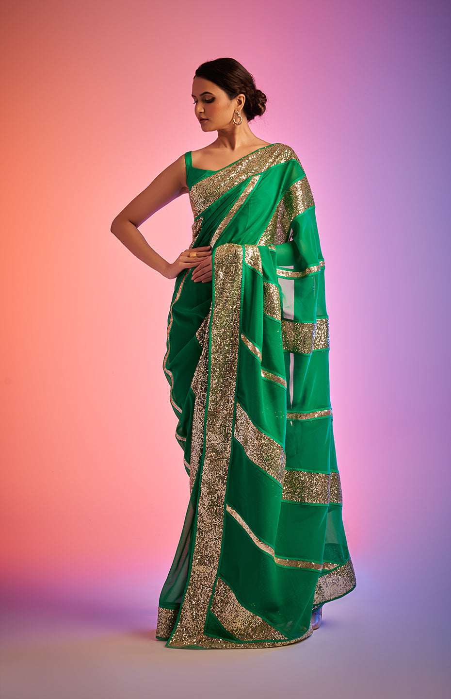 Green Sequins Saree