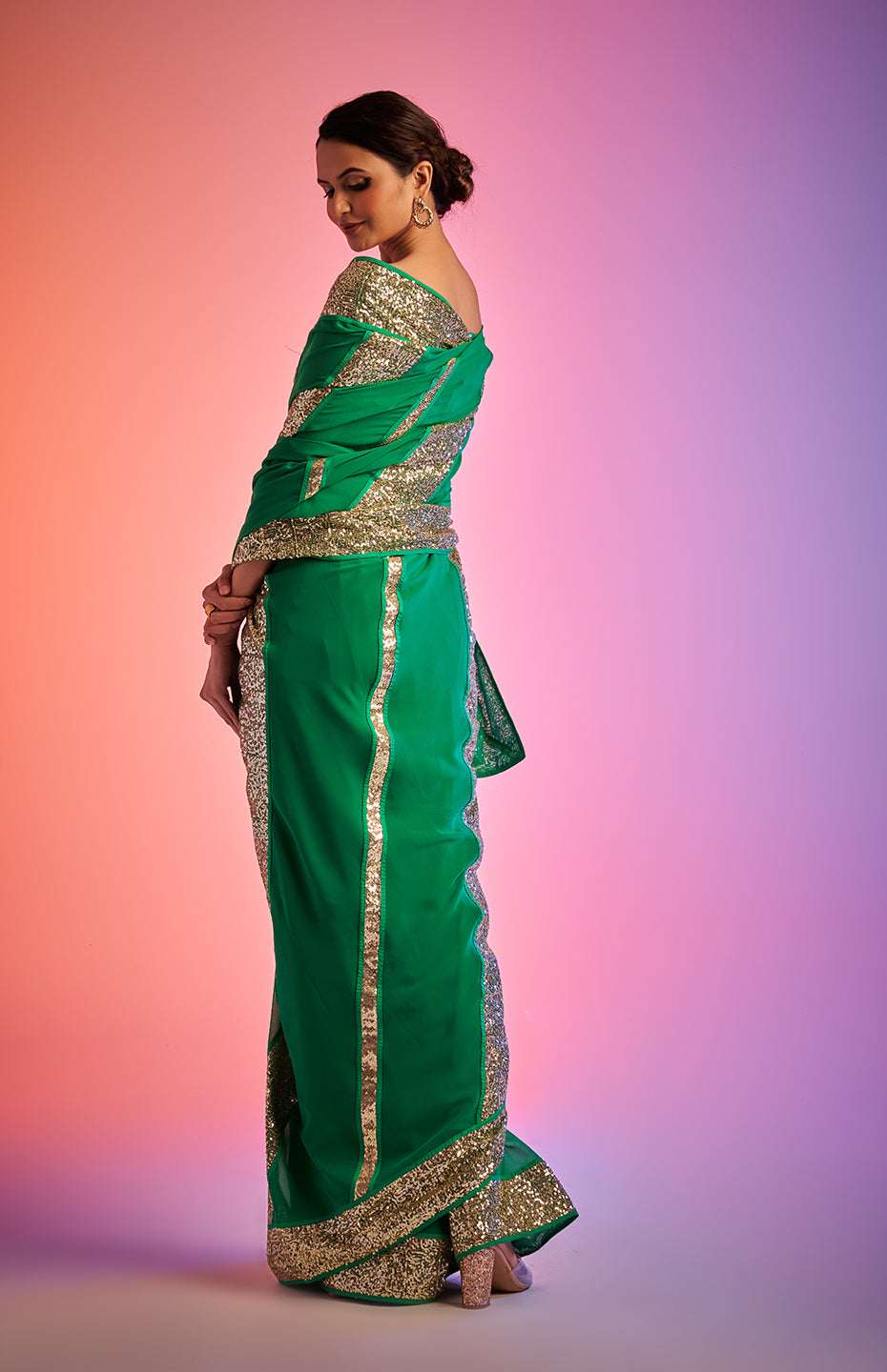 Green Sequins Saree