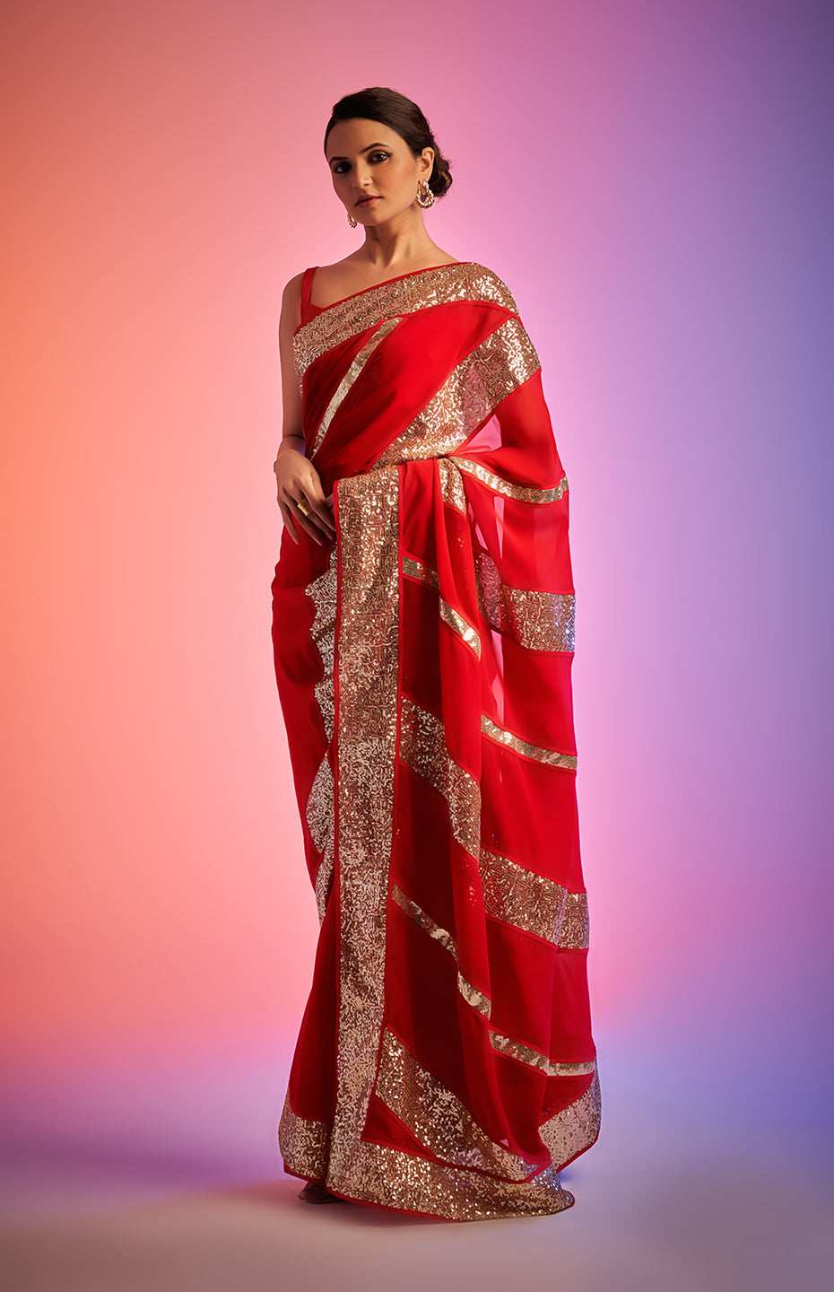Red Sequins Saree