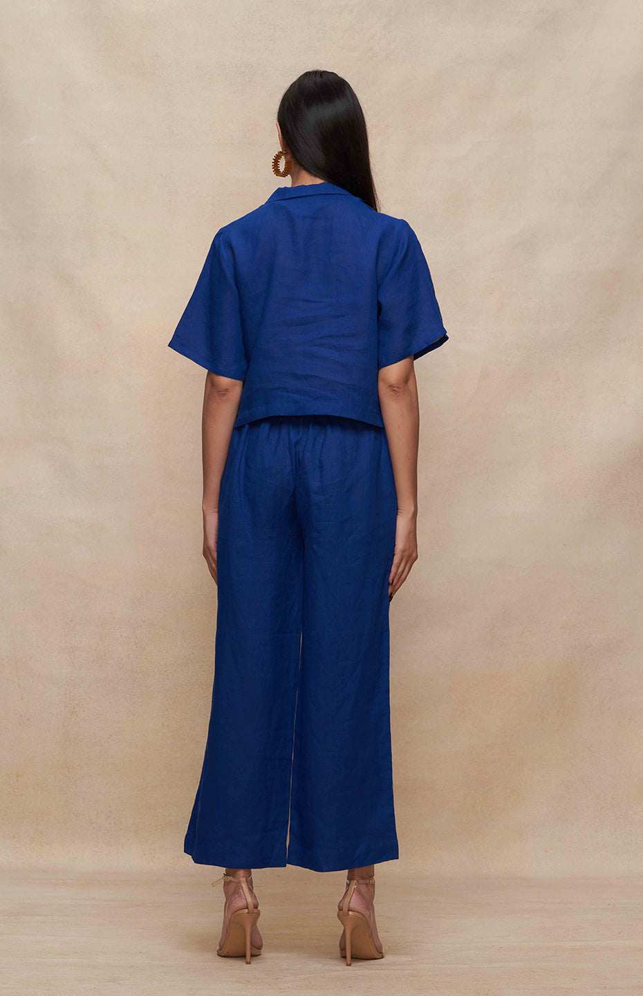 Blue Linen Crop Shirt