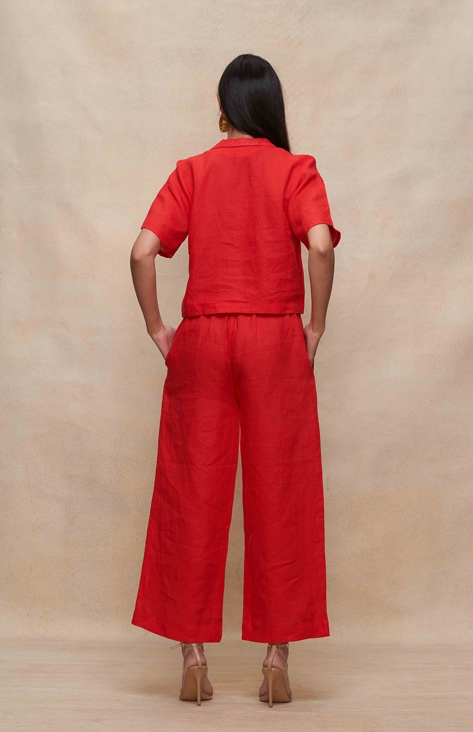 Red Linen Crop Shirt