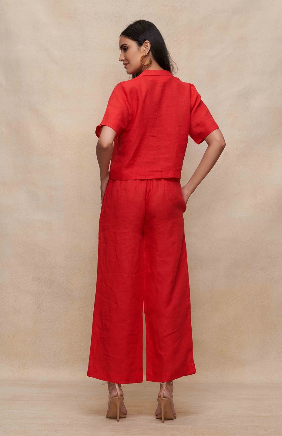 Red Linen Crop Shirt