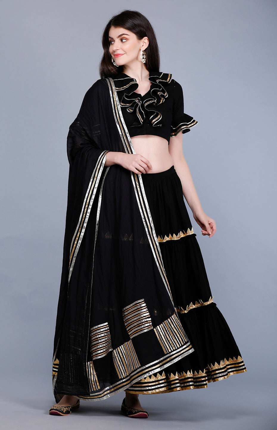 Tiered Skirt with Gold Samosa Applique