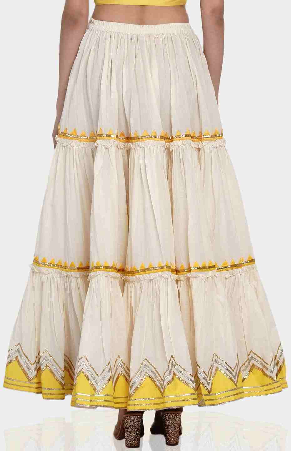 Off-White Tiered Skirt with Yellow Samosa Applique