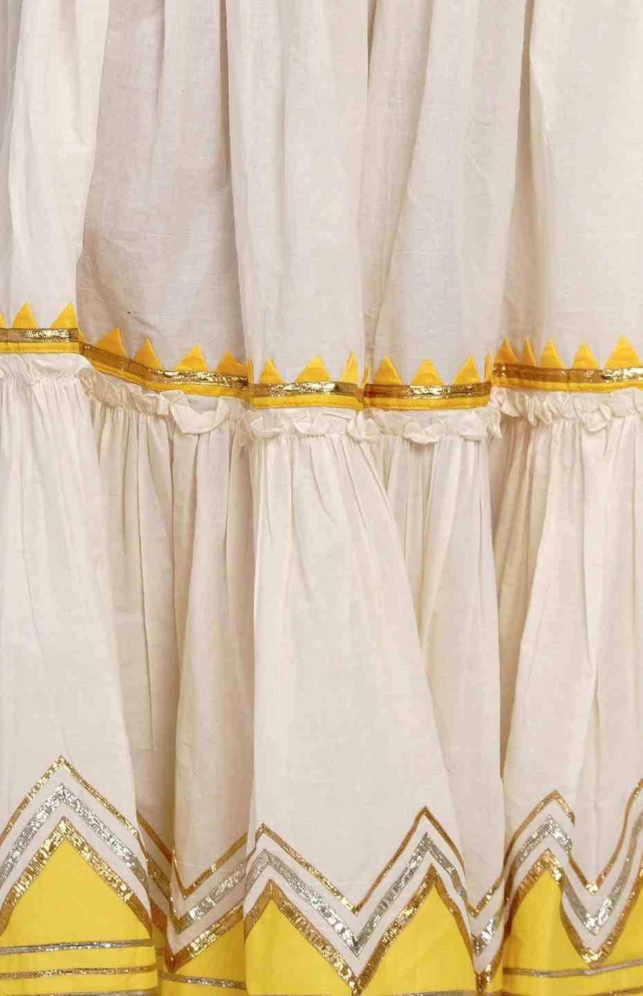 Off-White Tiered Skirt with Yellow Samosa Applique