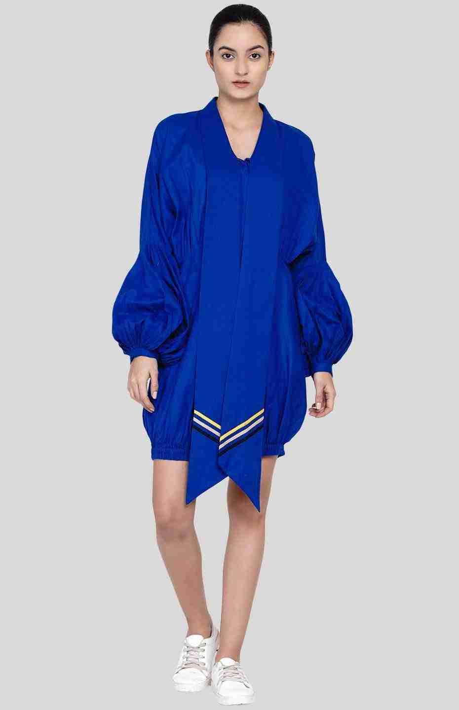 Blue Tie-Up Collar Shirt