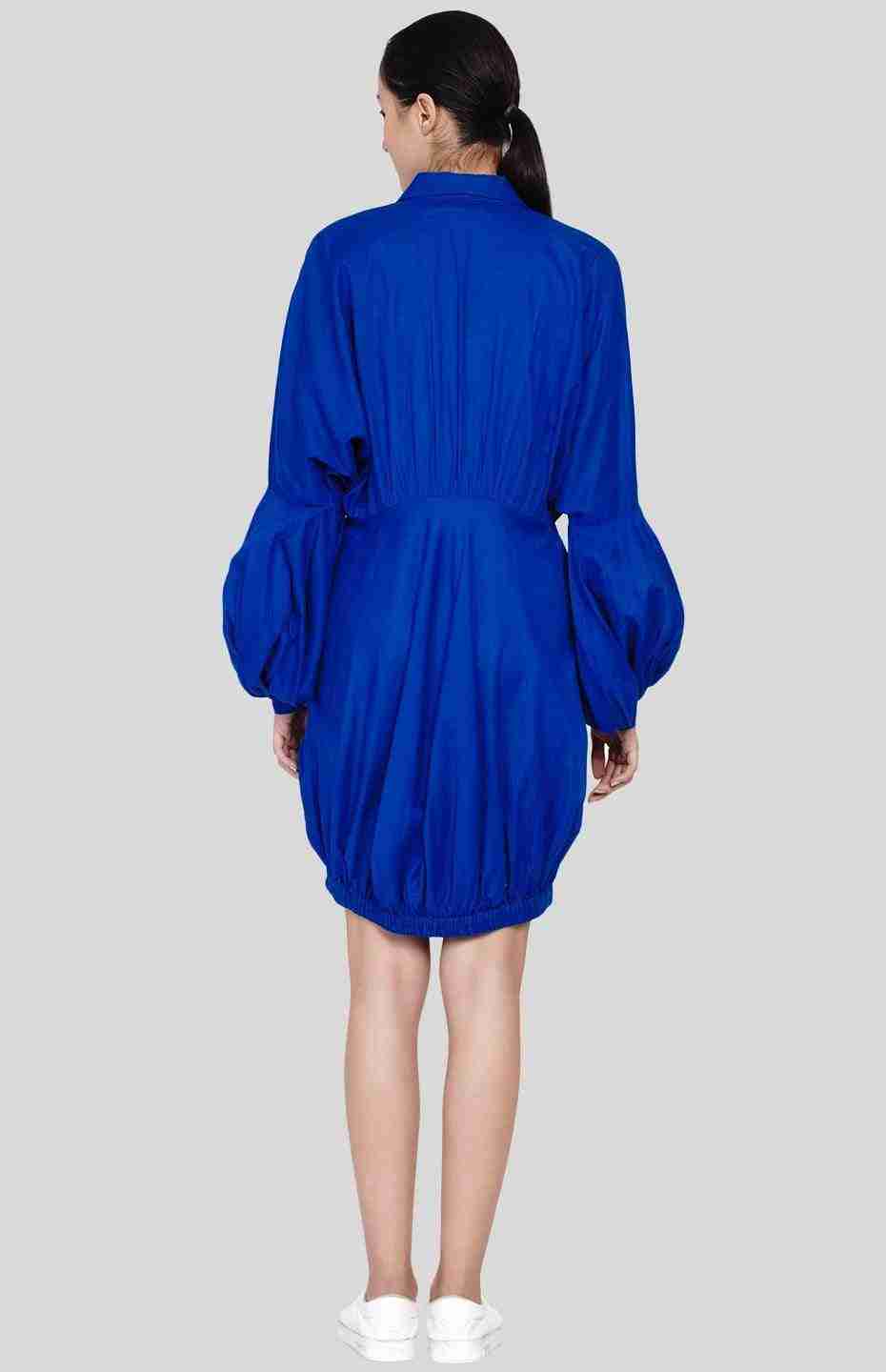 Blue Tie-Up Collar Shirt