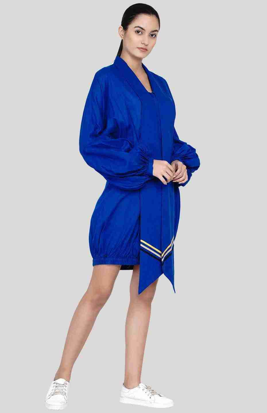 Blue Tie-Up Collar Shirt