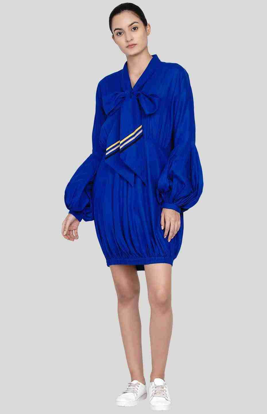 Blue Tie-Up Collar Shirt