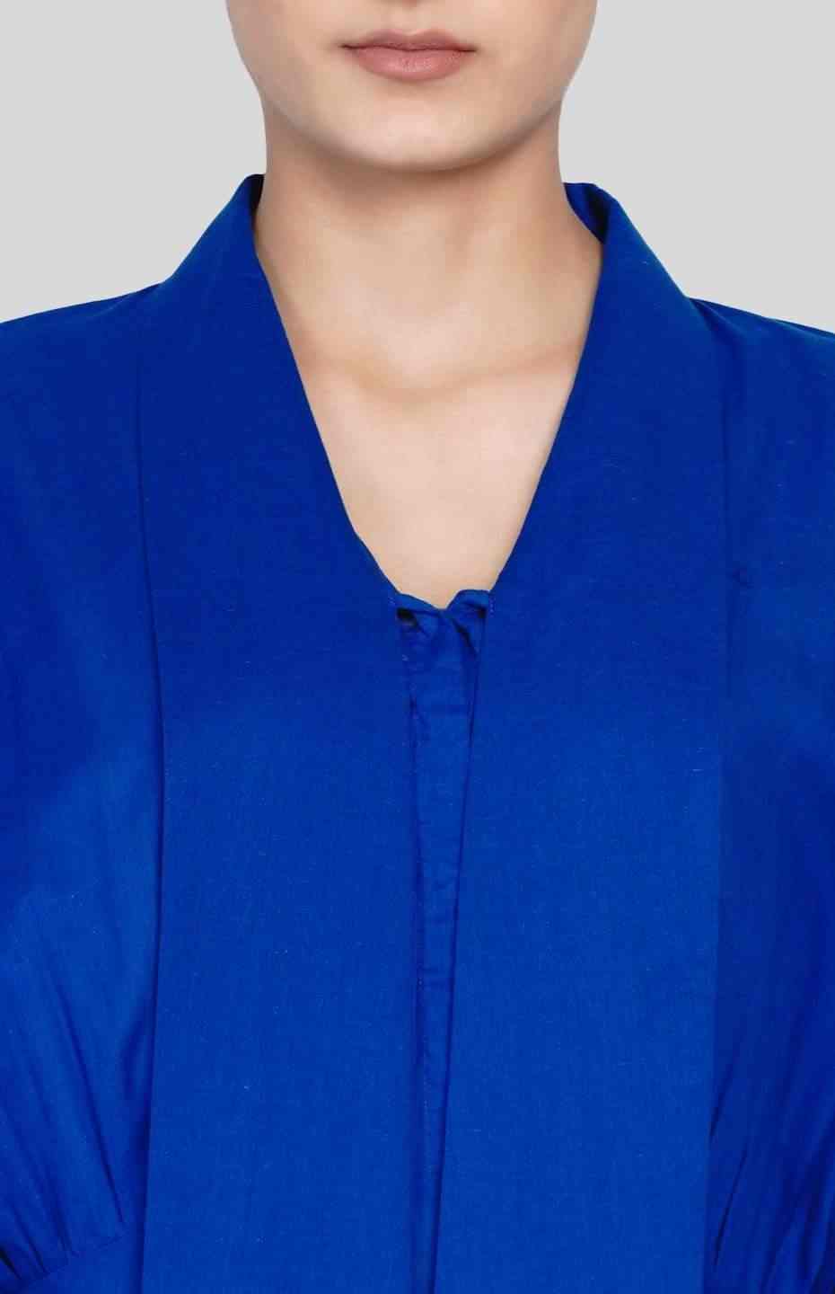 Blue Tie-Up Collar Shirt