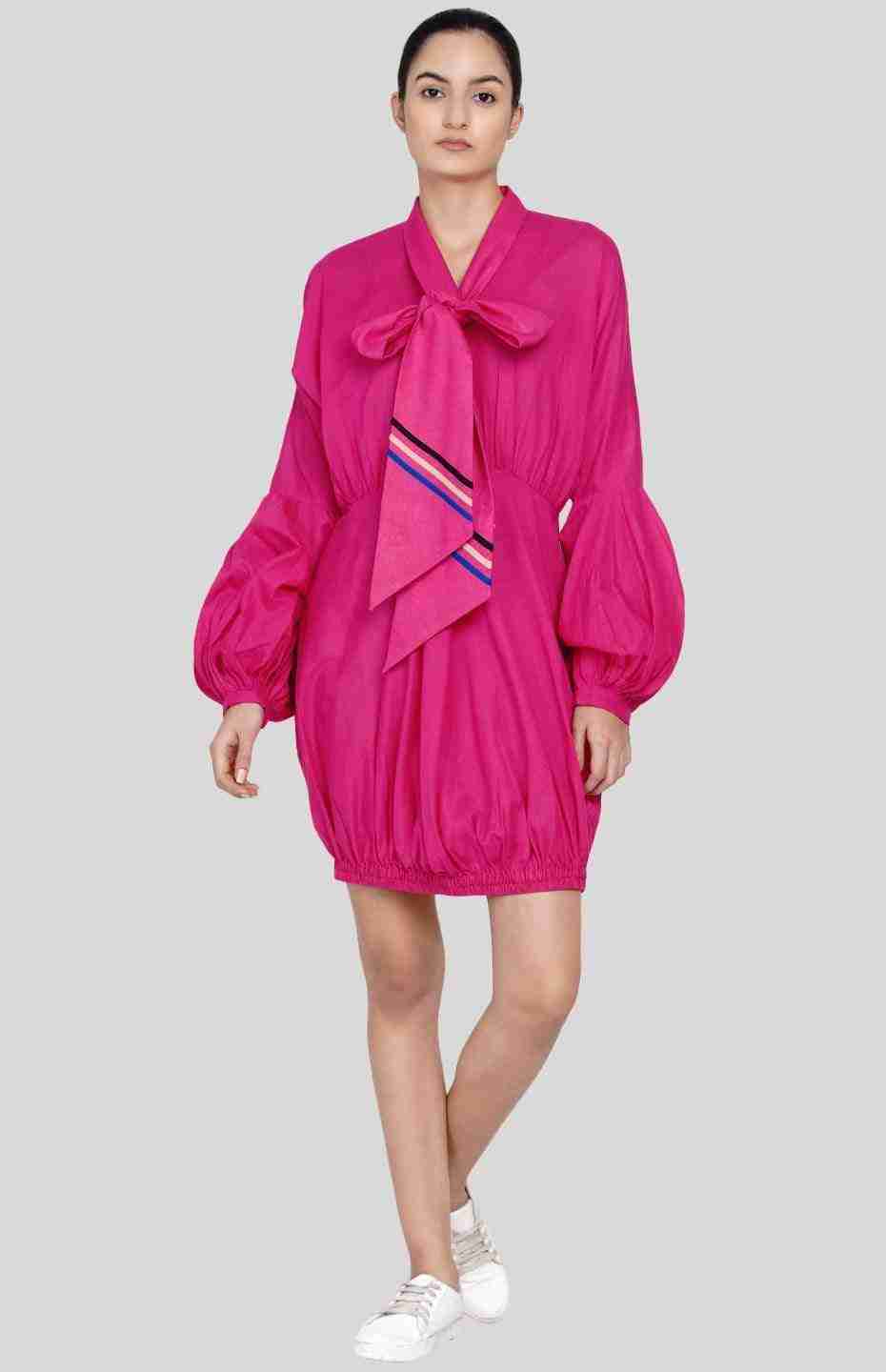 Pink Tie-Up Collar Shirt