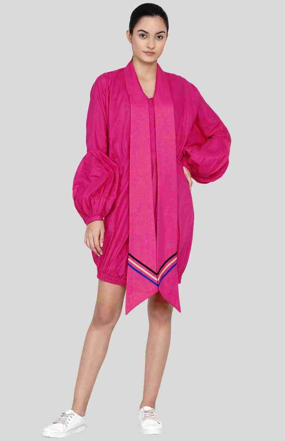Pink Tie-Up Collar Shirt