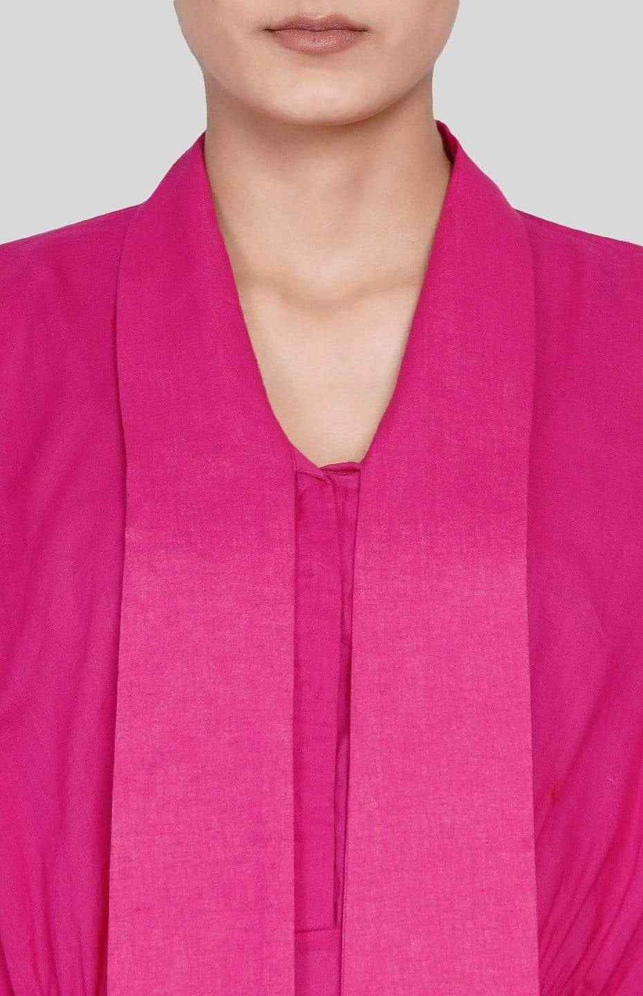 Pink Tie-Up Collar Shirt