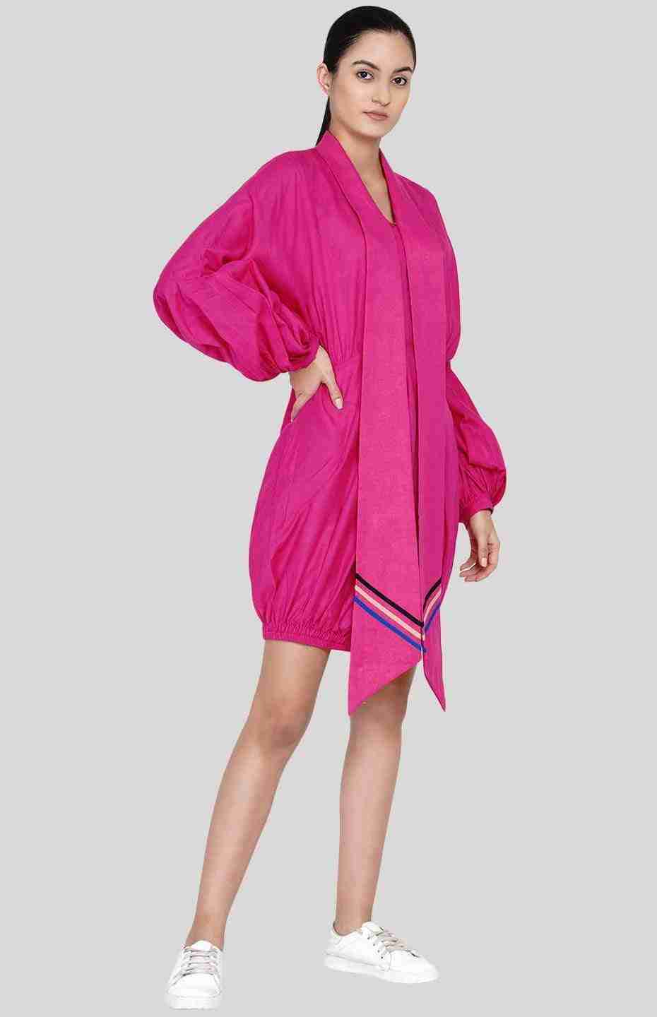 Pink Tie-Up Collar Shirt