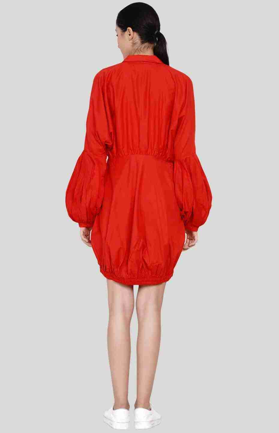 Red Tie-Up Collar Shirt