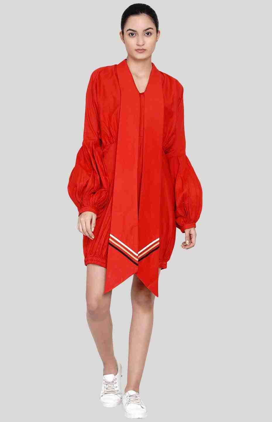 Red Tie-Up Collar Shirt