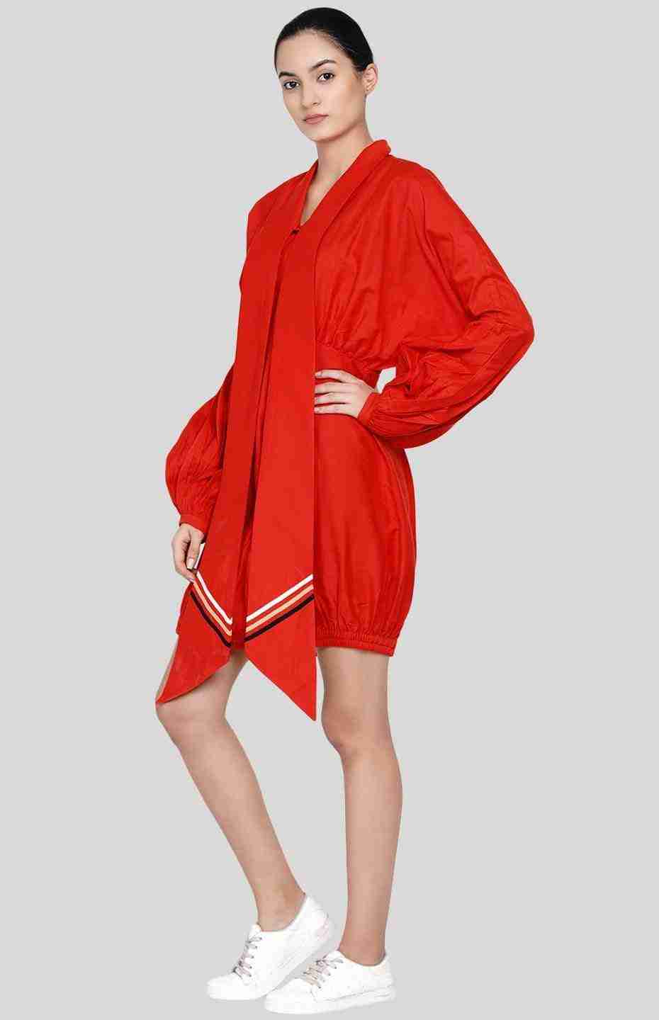 Red Tie-Up Collar Shirt