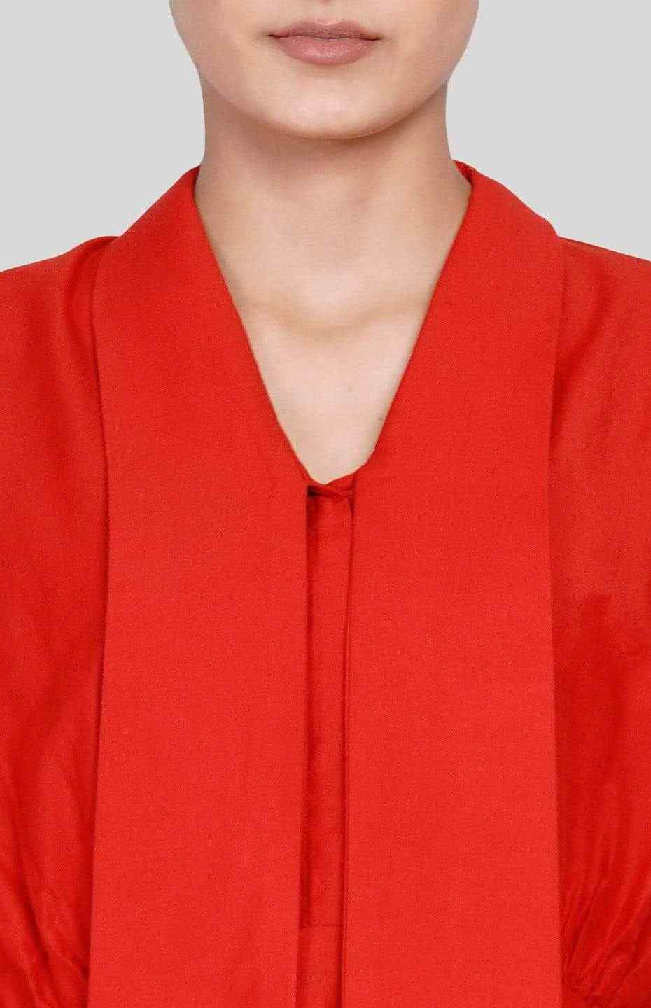 Red Tie-Up Collar Shirt