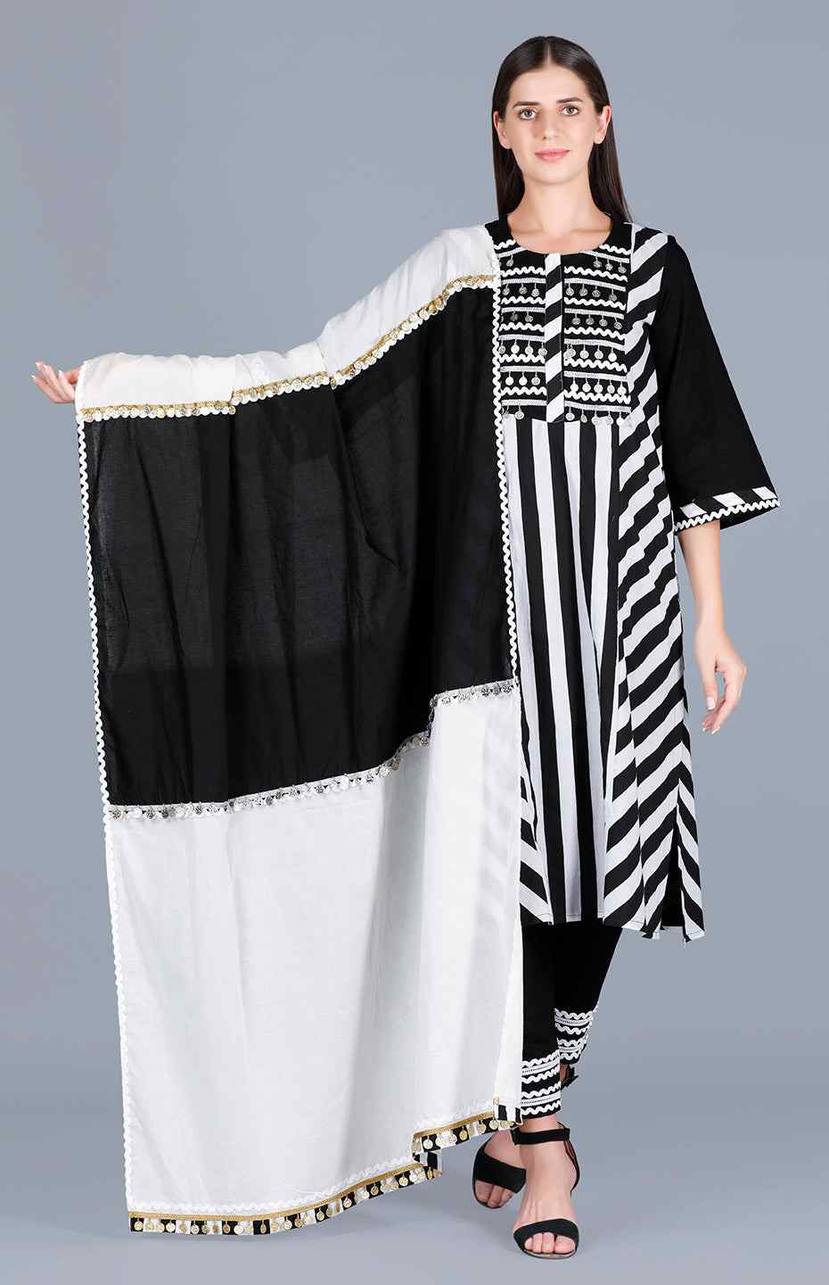 Black & Off White Dupatta