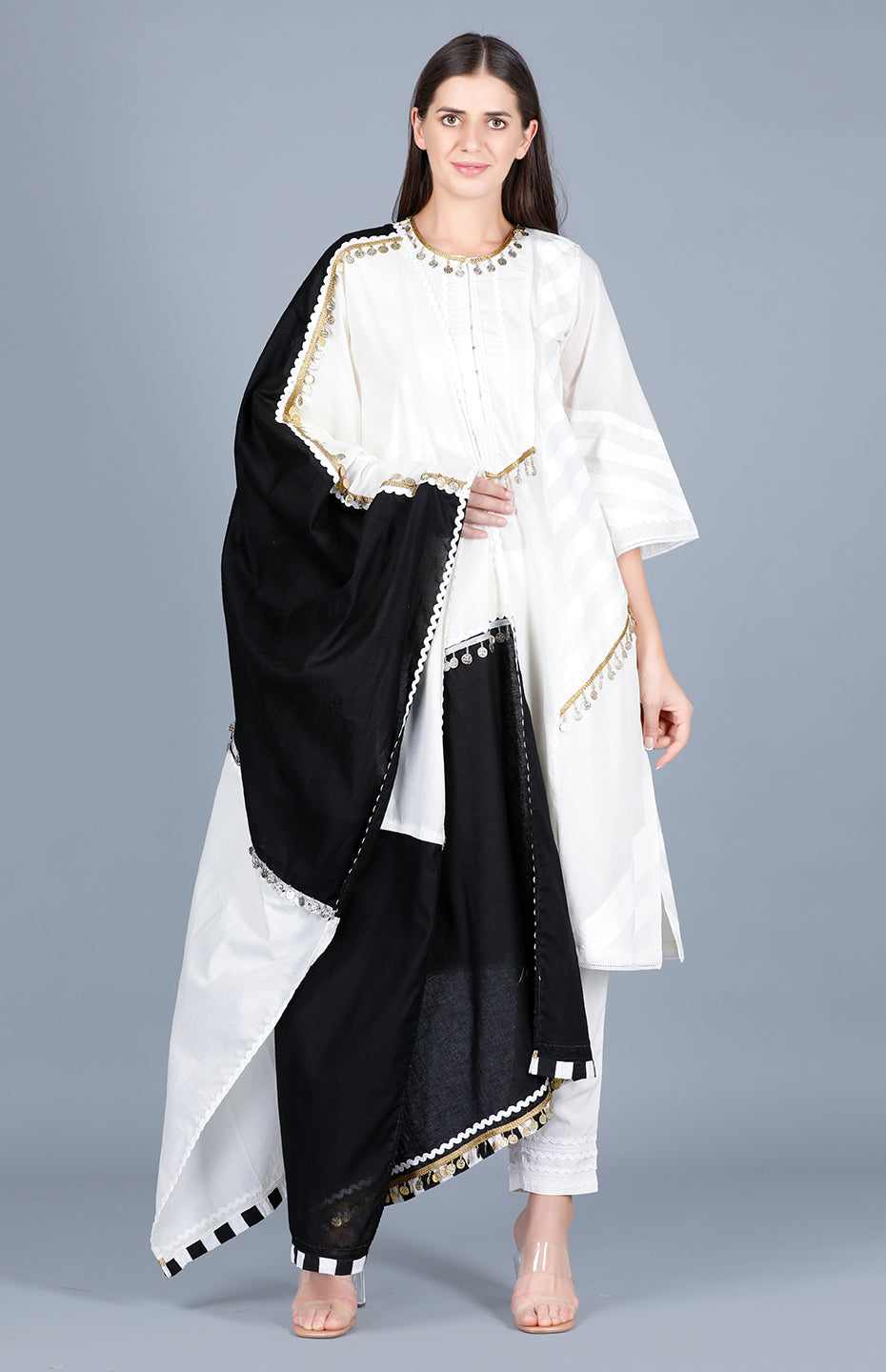 Black & Off White Dupatta
