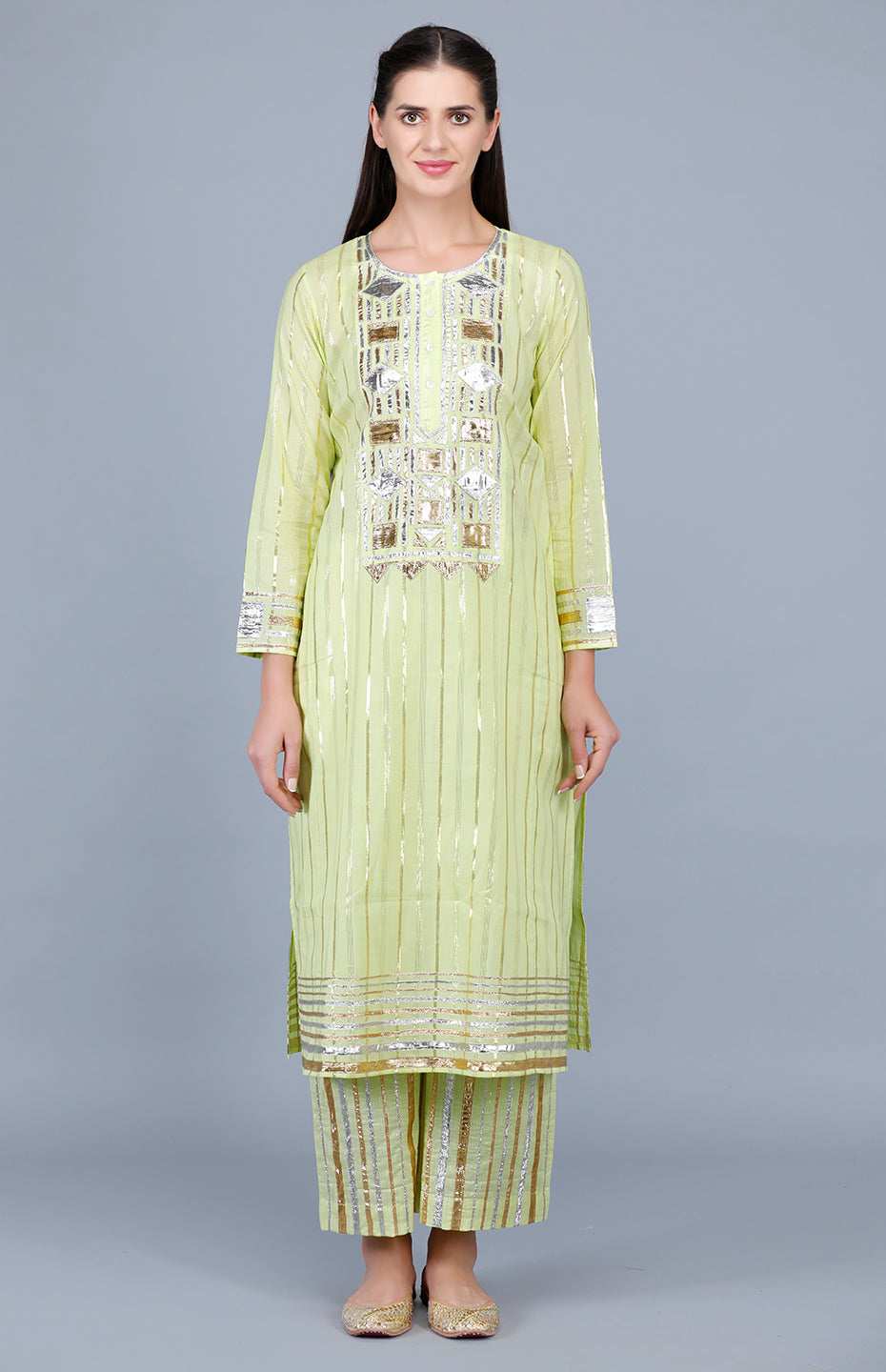 Barfi Lime Green Kali Kurta
