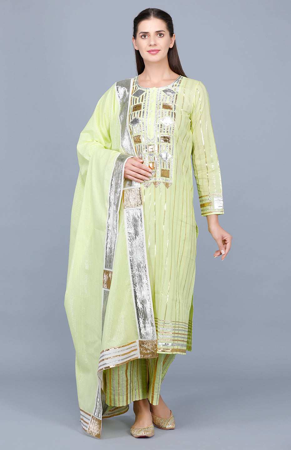 Barfi Lime Green Kali Kurta
