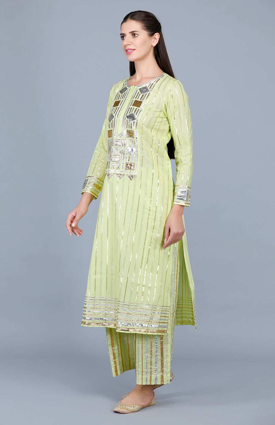 Barfi Lime Green Kali Kurta